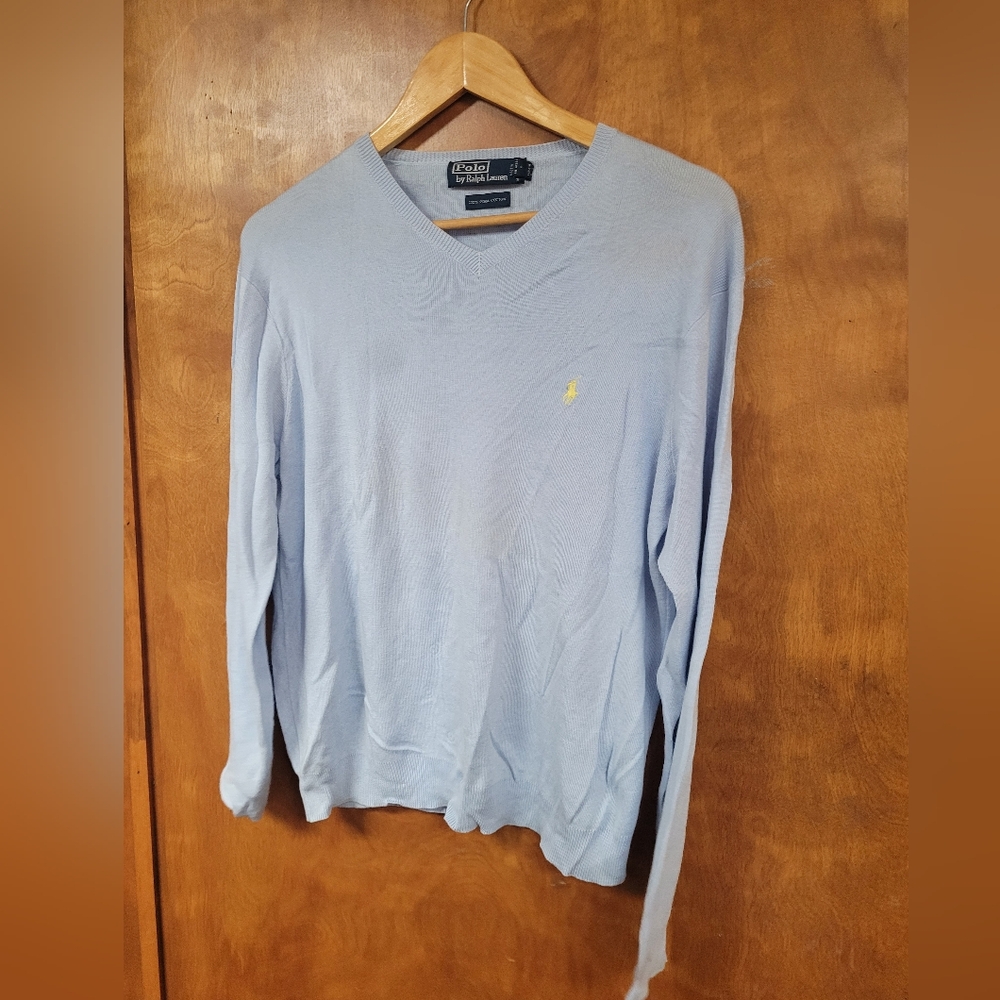 Polo by Ralph Lauren Men's Light Blue V-Neck Sweater